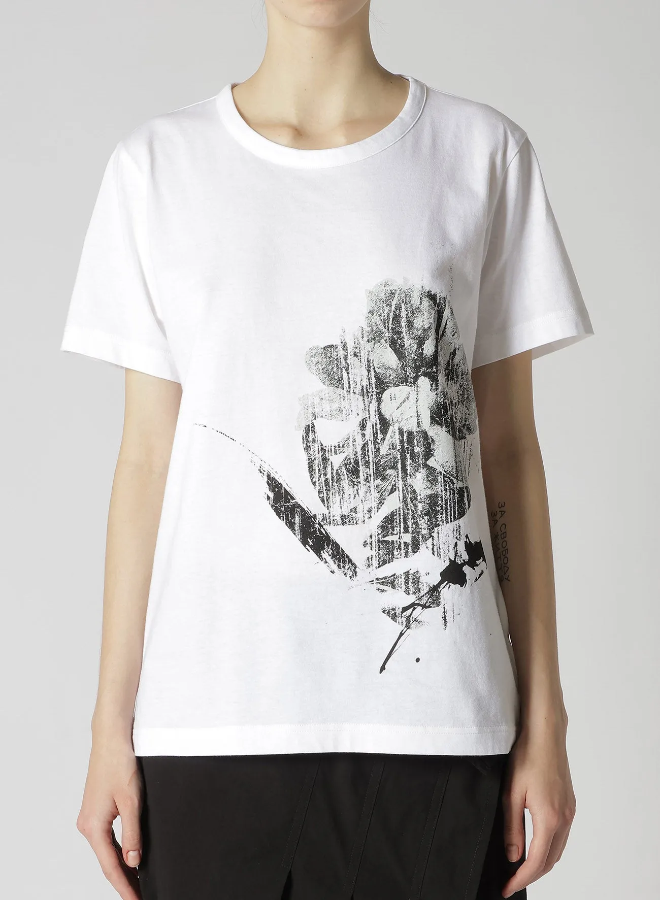 COTTON JERSEY FLOWER PRINT ROUND NECK T sold by Yohji Yamamoto product image thumbnail 4