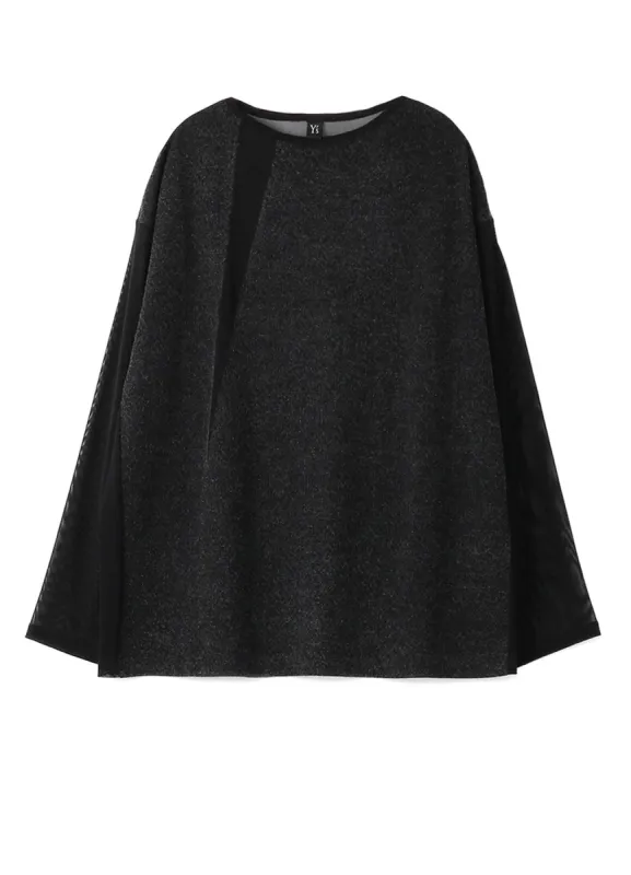 POLYESTER TULLE x WOOL NEEDLE PUNCH BOAT NECK BIG T-SHIRT sold by Yohji Yamamoto