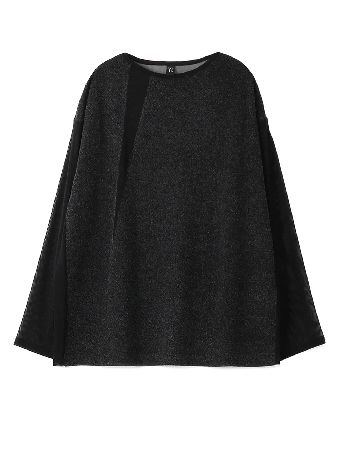 POLYESTER TULLE x WOOL NEEDLE PUNCH BOAT NECK BIG T-SHIRT sold by Yohji Yamamoto