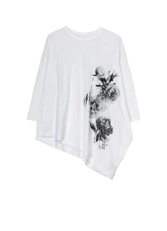 COTTON JERSEY FLOWER PRINT ASYMMETRIC DRAPE T sold by Yohji Yamamoto