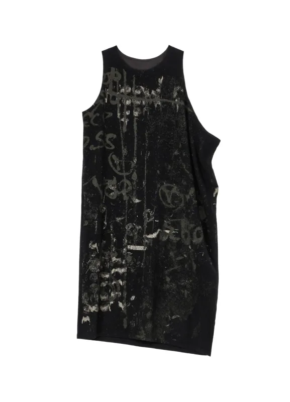 WOOL FLANNEL SCRIBBLE PATTERN SLEEVELESS DRESS sold by Yohji Yamamoto
