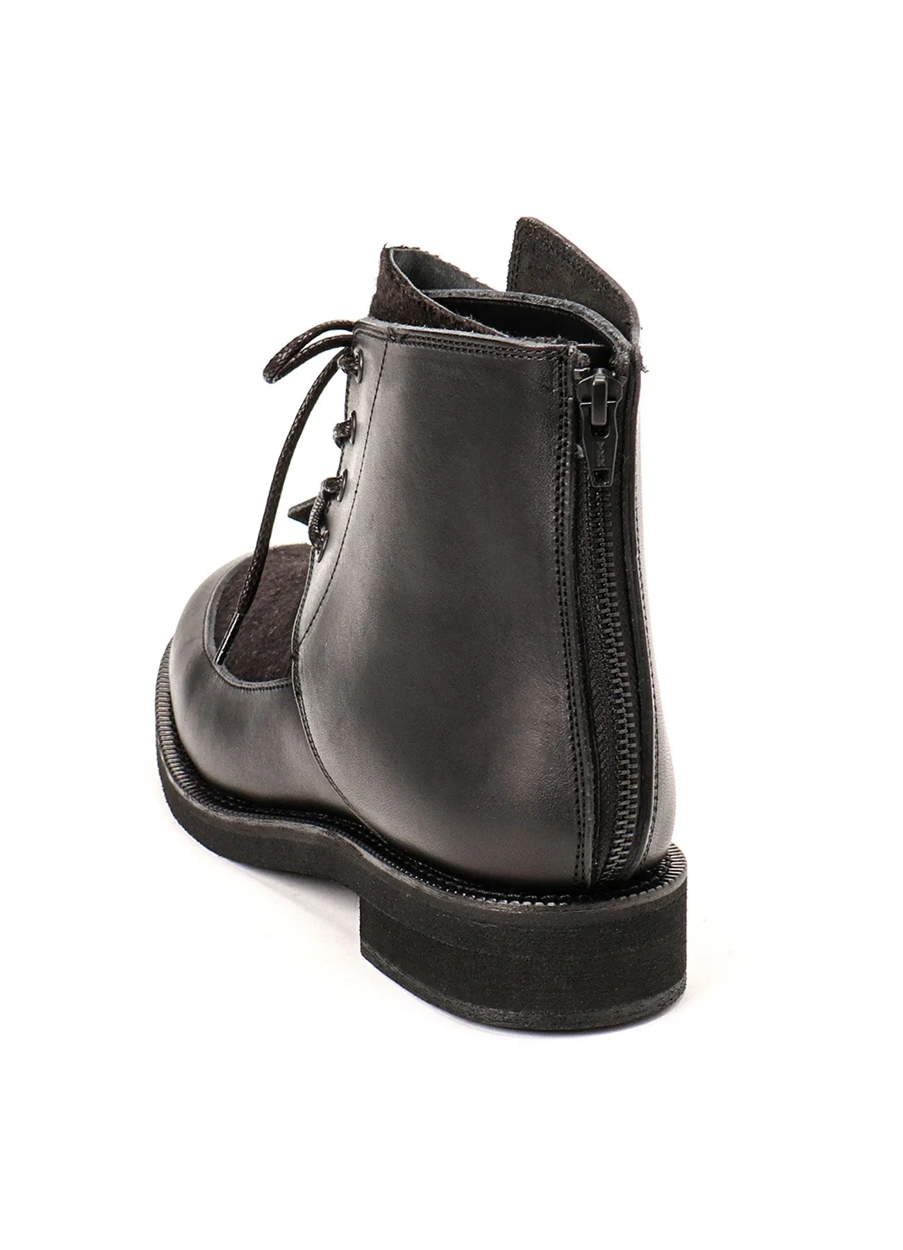 SMOOTH LEATHER/WOOL HERRINGBONE COMBI LACE-UP BOOTS sold by Yohji Yamamoto product image thumbnail 4