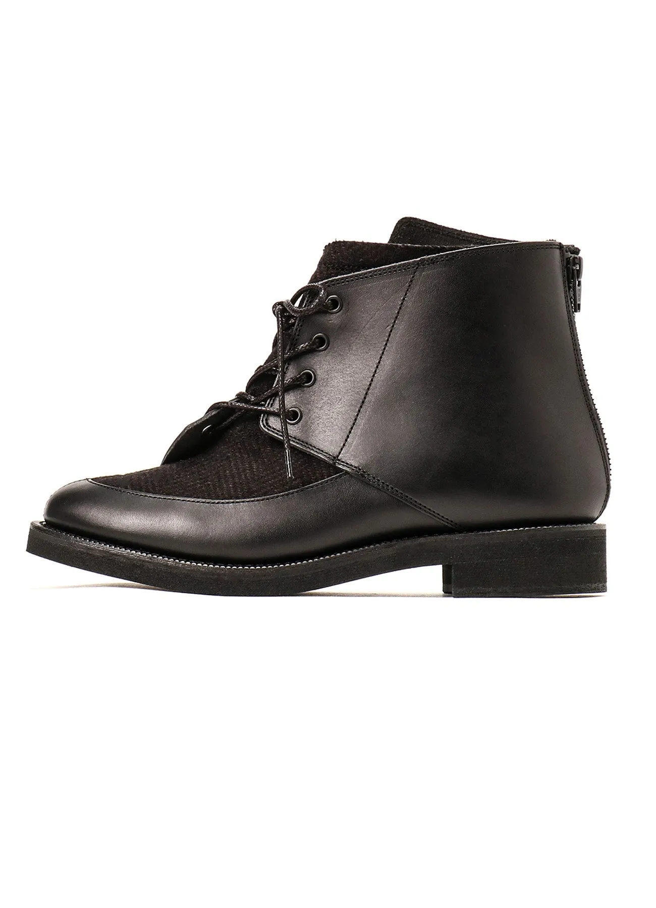 SMOOTH LEATHER/WOOL HERRINGBONE COMBI LACE-UP BOOTS sold by Yohji Yamamoto product image thumbnail 3