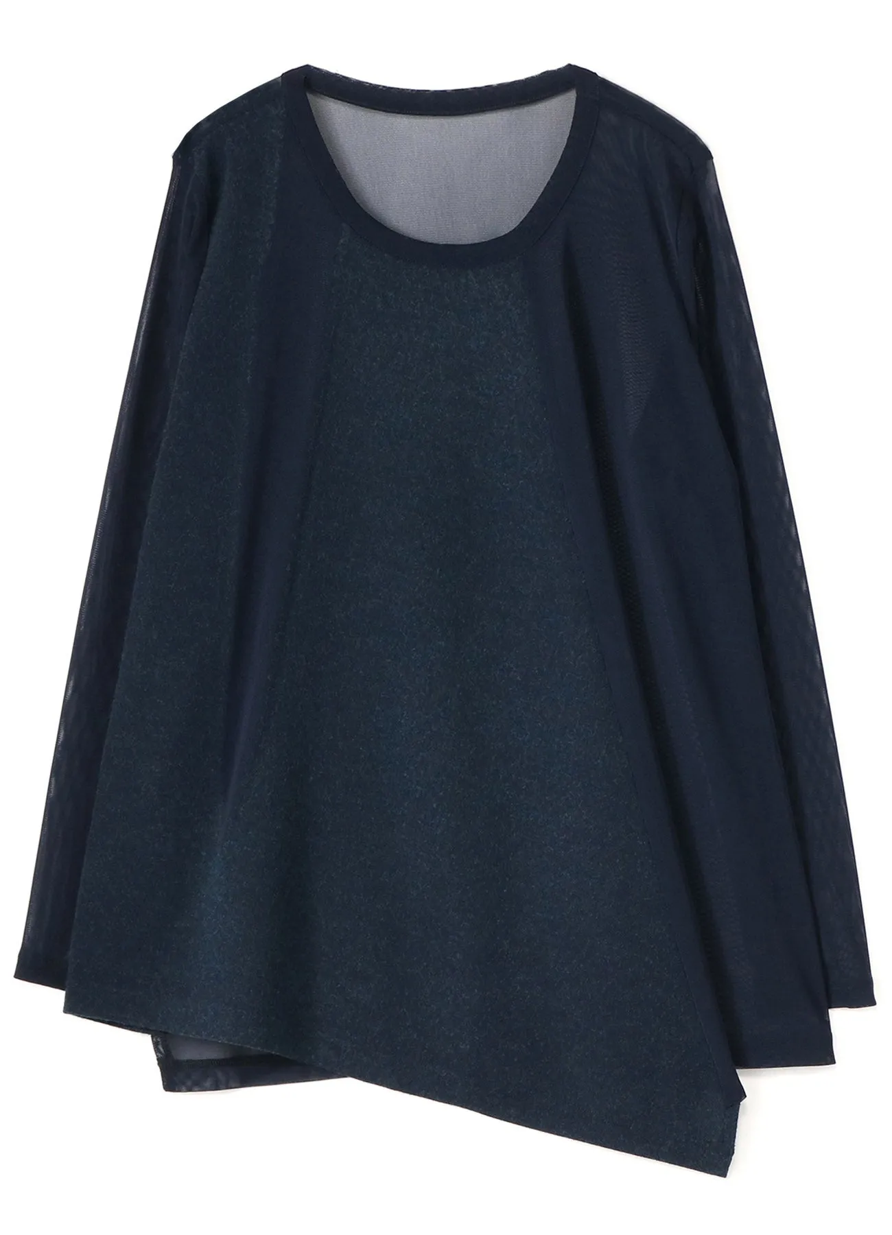 POLYESTER TULLE x WOOL NEEDLE PUNCH HEM FLARE LONG SLEEVE T-SHIRT sold by Yohji Yamamoto product image thumbnail 2