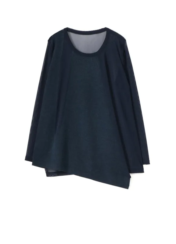 POLYESTER TULLE x WOOL NEEDLE PUNCH HEM FLARE LONG SLEEVE T-SHIRT sold by Yohji Yamamoto