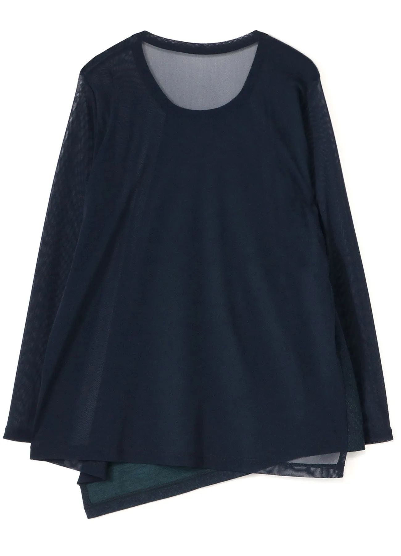 POLYESTER TULLE x WOOL NEEDLE PUNCH HEM FLARE LONG SLEEVE T-SHIRT sold by Yohji Yamamoto product image thumbnail 3