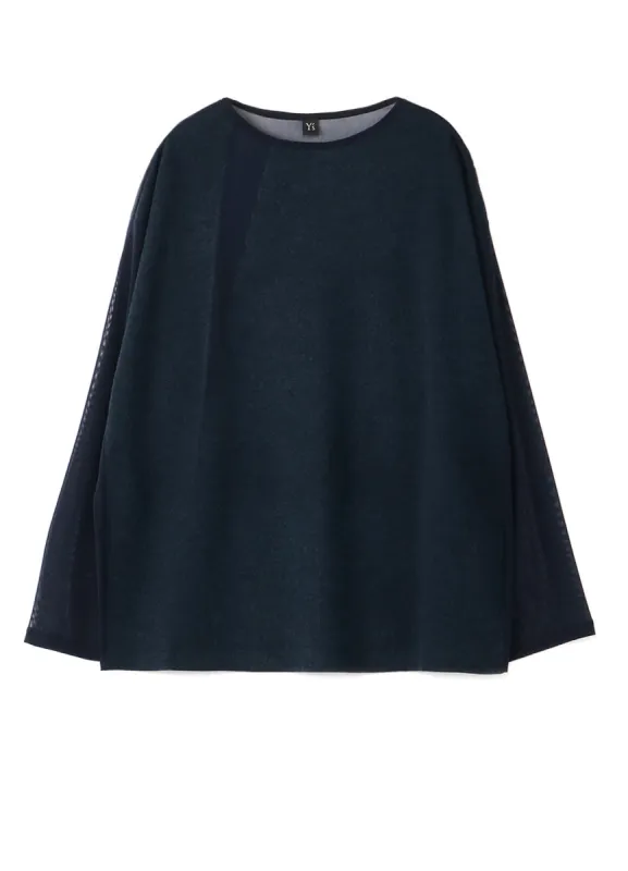 POLYESTER TULLE x WOOL NEEDLE PUNCH BOAT NECK BIG T-SHIRT sold by Yohji Yamamoto