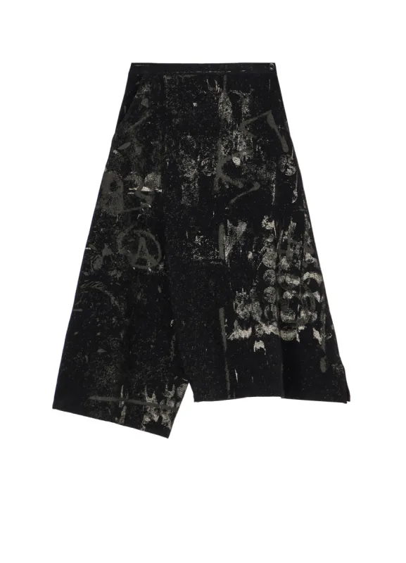 WOOL FLANNEL SCRIBBLE PATTERN FLARE PANTS sold by Yohji Yamamoto