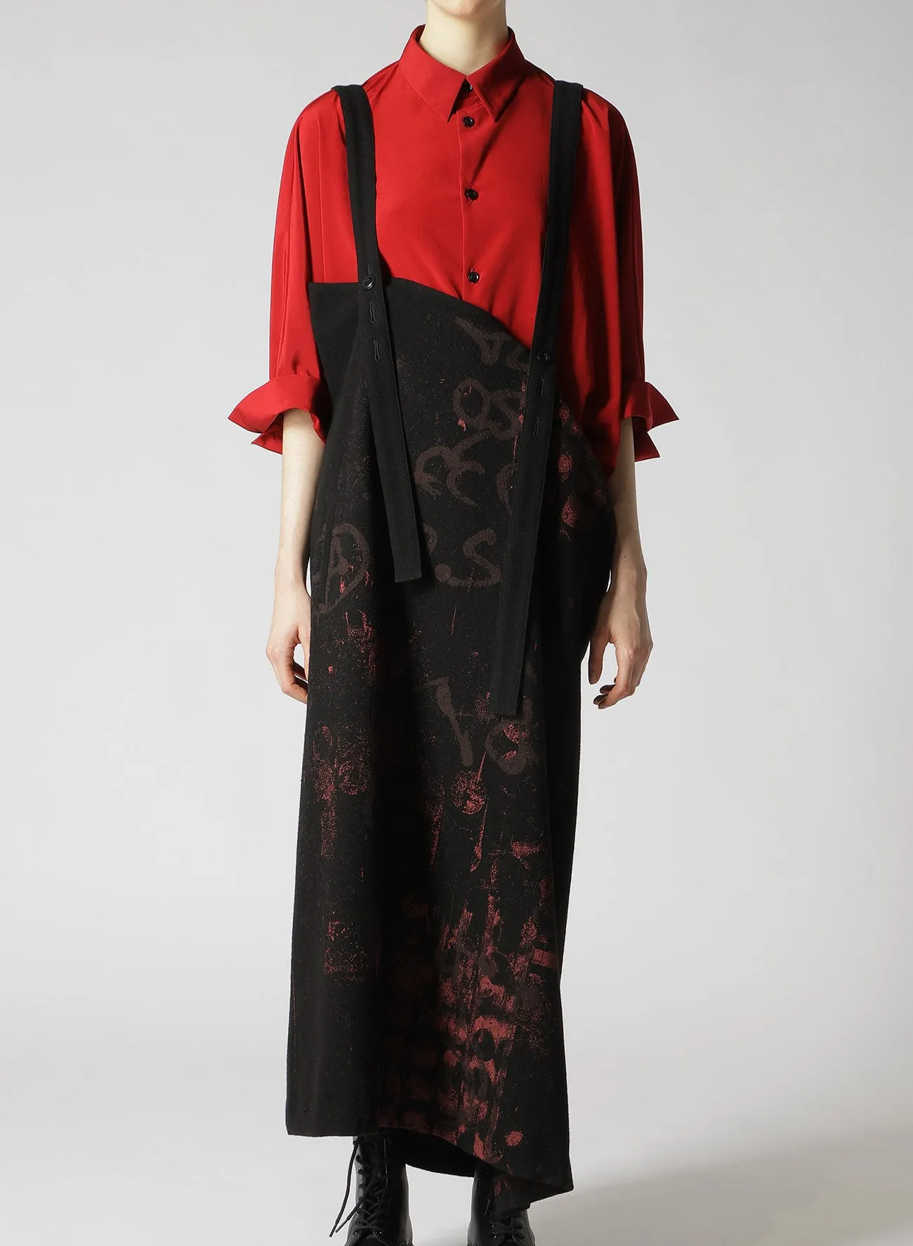 WOOL FLANNEL SCRIBBLE PATTERN SHOULDER STRAP DRESS sold by Yohji Yamamoto product image thumbnail 4