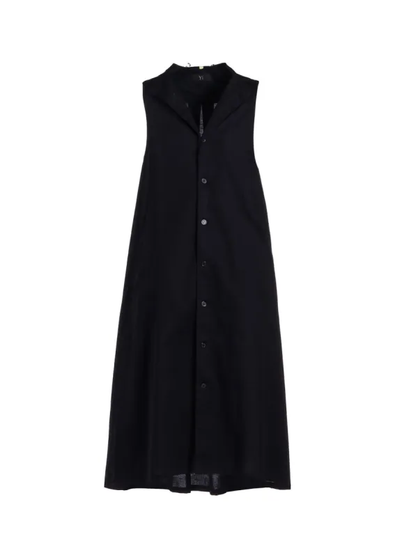 [Y's BORN PRODUCT] THIN COTTON TWILL COLLAR CUT OFF SLEEVELESS DRESS sold by Yohji Yamamoto