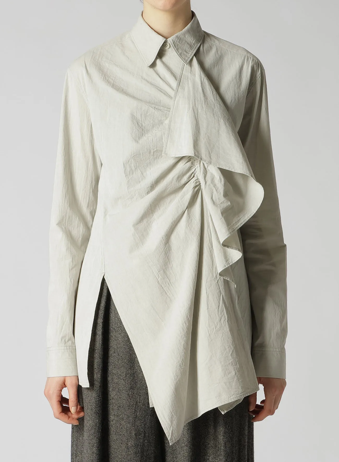 COTTON CHAMBRAY FRONT GATHERED BLOUSE sold by Yohji Yamamoto product image thumbnail 4