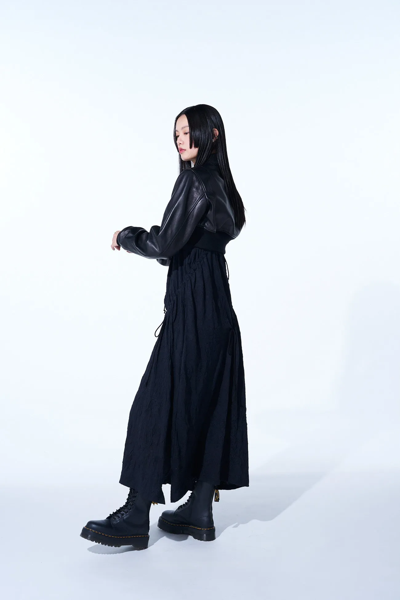 SEMI-VEGETABLE TANNED SHEEP LEATHER CROPPED BOMBER JACKET sold by Yohji Yamamoto product image thumbnail 3