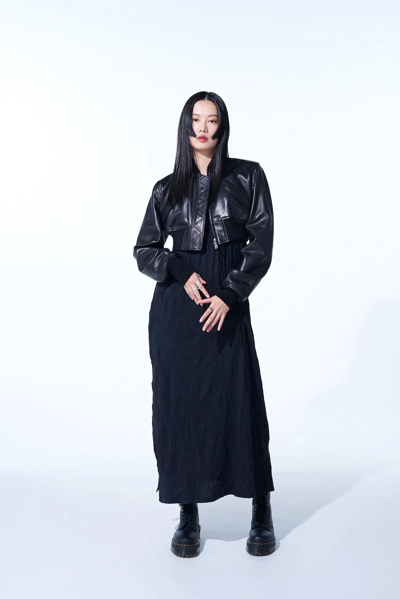 SEMI-VEGETABLE TANNED SHEEP LEATHER CROPPED BOMBER JACKET sold by Yohji Yamamoto product image thumbnail 2