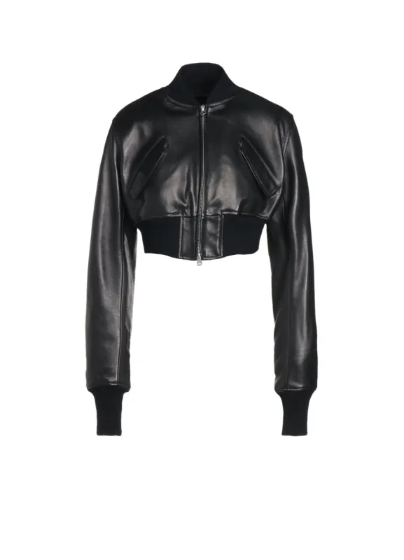 SEMI-VEGETABLE TANNED SHEEP LEATHER CROPPED BOMBER JACKET sold by Yohji Yamamoto