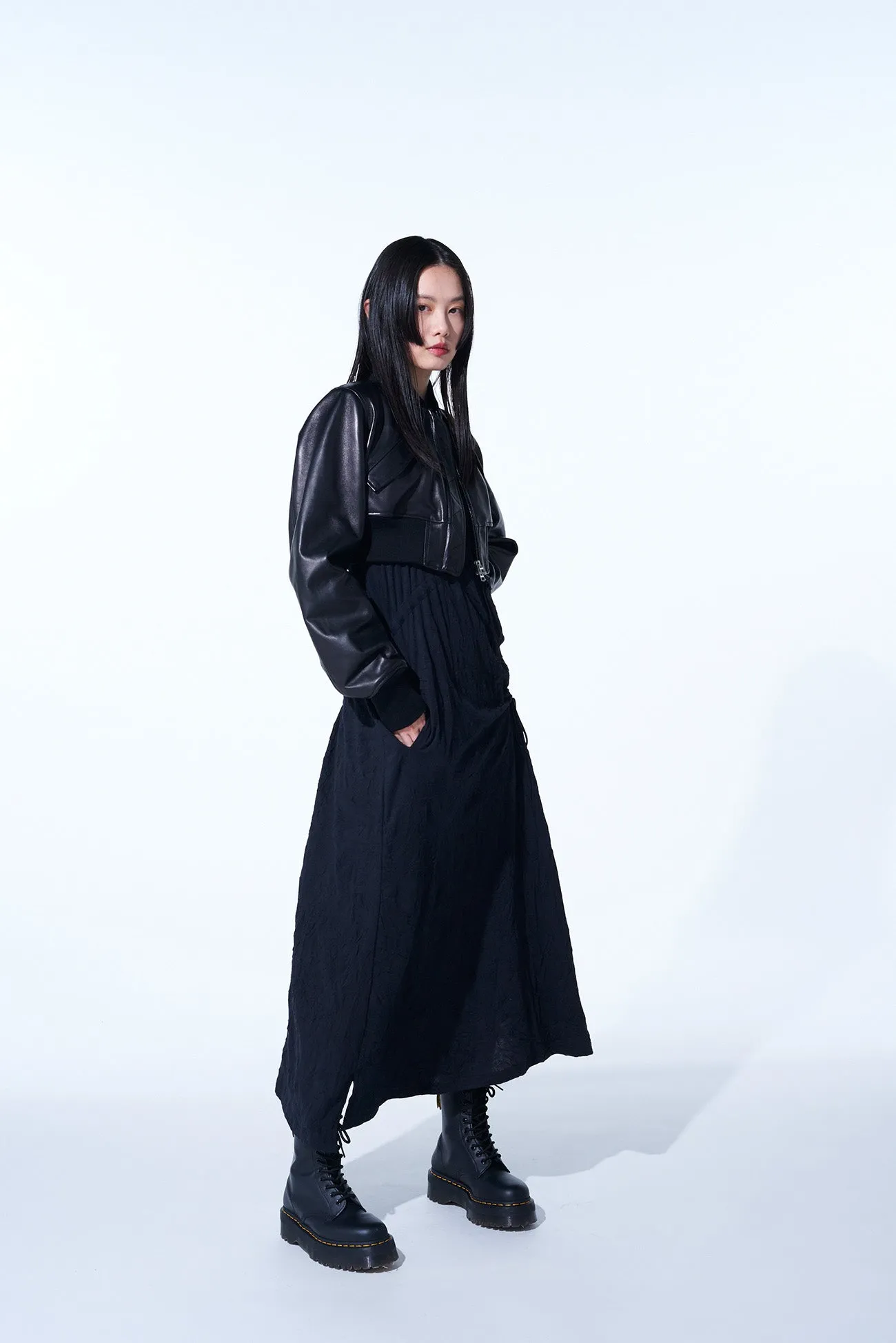 SEMI-VEGETABLE TANNED SHEEP LEATHER CROPPED BOMBER JACKET sold by Yohji Yamamoto product image thumbnail 5