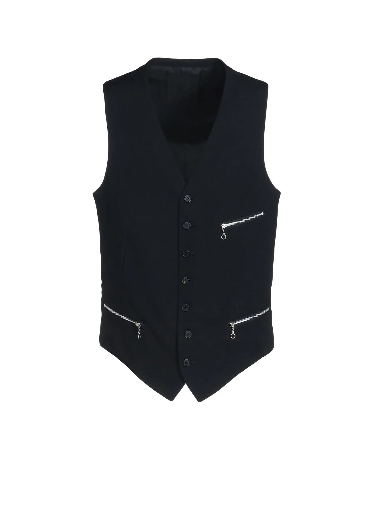 WASHER FINISHED WOOL GABARDINE SINGLE-BREASTED VEST WITH ZIPPER POCKETS sold by Yohji Yamamoto