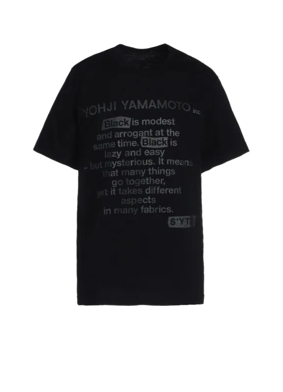 「BLACK IS MODEST」MESSAGE T-SHIRT sold by Yohji Yamamoto