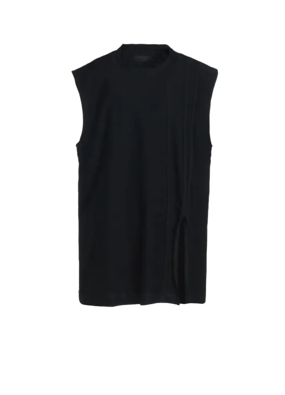 COTTON JERSEY VERTICALLY GRAFTED SLEEVELESS TOP WITH HEM SLIT sold by Yohji Yamamoto