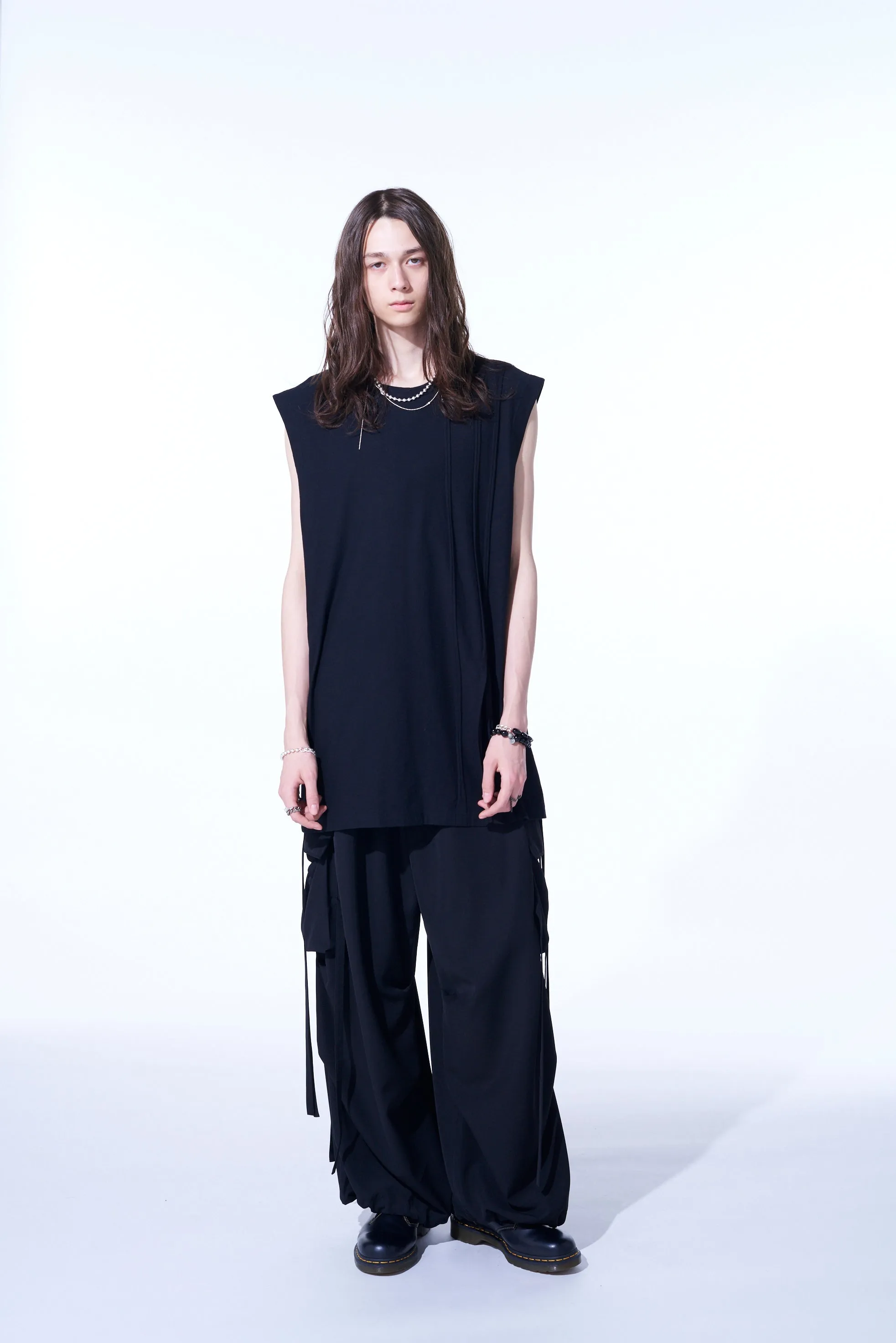 COTTON JERSEY VERTICALLY GRAFTED SLEEVELESS TOP WITH HEM SLIT sold by Yohji Yamamoto product image thumbnail 2