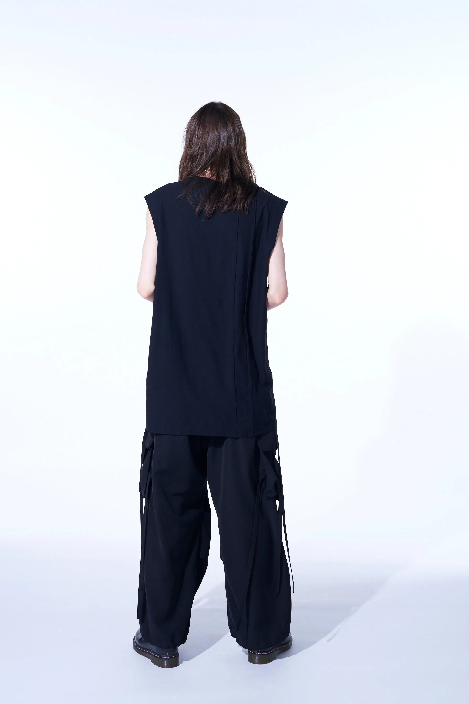 COTTON JERSEY VERTICALLY GRAFTED SLEEVELESS TOP WITH HEM SLIT sold by Yohji Yamamoto product image thumbnail 4