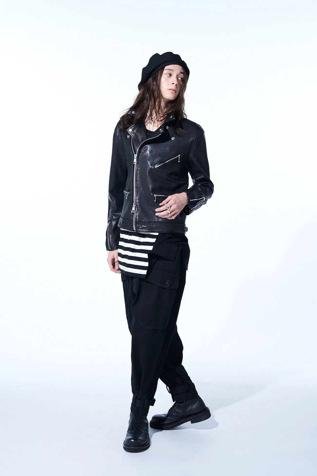 VEGETABLE TANNED AND WASHED SHEEP LEATHER DOUBLE MOTORCYCLE JACKET sold by Yohji Yamamoto product image thumbnail 3