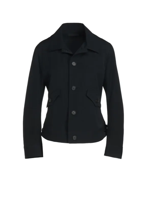 WASHER FINISHED WOOL GABARDINE OPEN COLLAR SHORT BLOUSON sold by Yohji Yamamoto