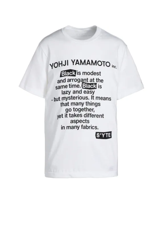 「BLACK IS MODEST」MESSAGE T-SHIRT sold by Yohji Yamamoto