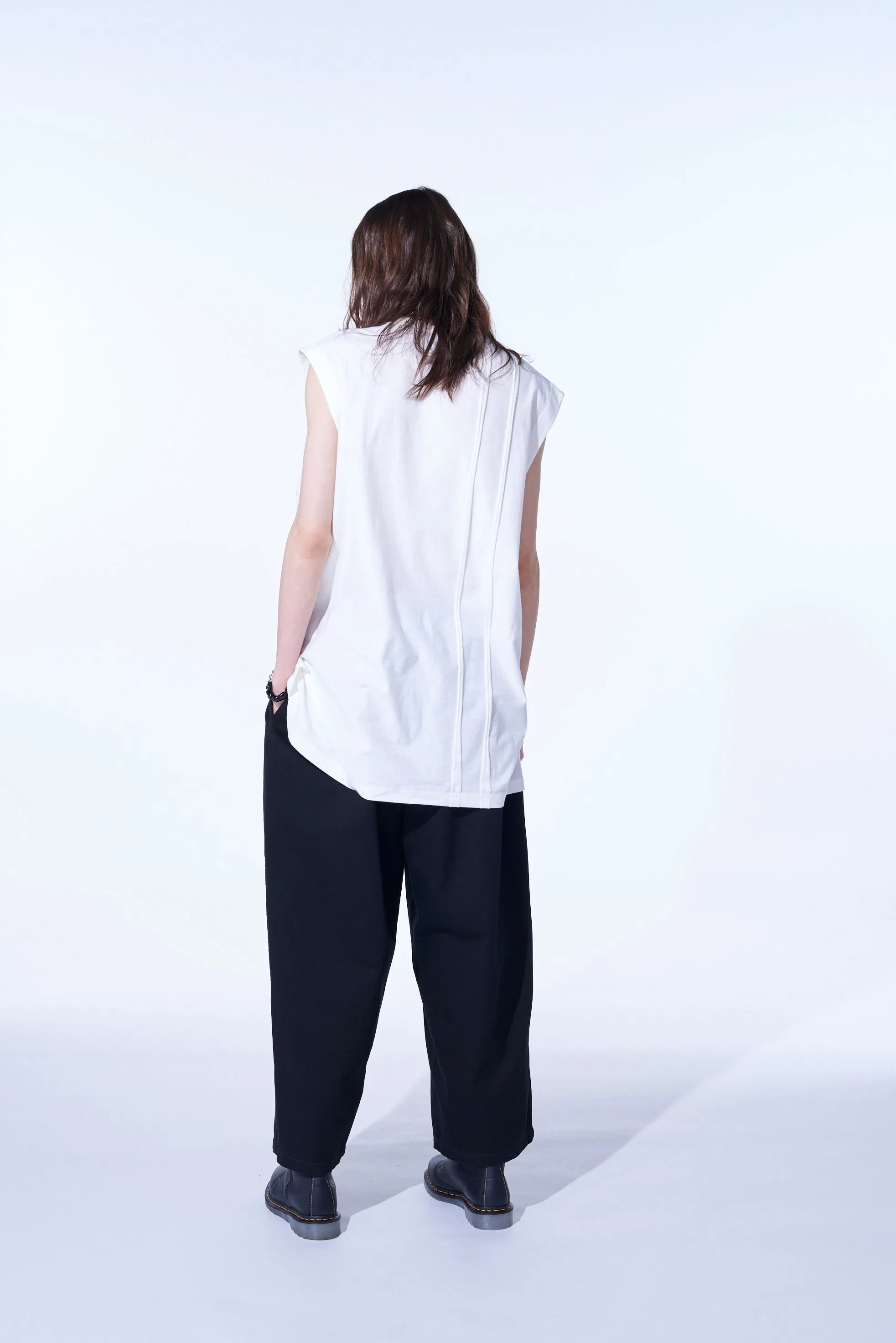 COTTON JERSEY VERTICALLY GRAFTED SLEEVELESS TOP WITH HEM SLIT sold by Yohji Yamamoto product image thumbnail 4