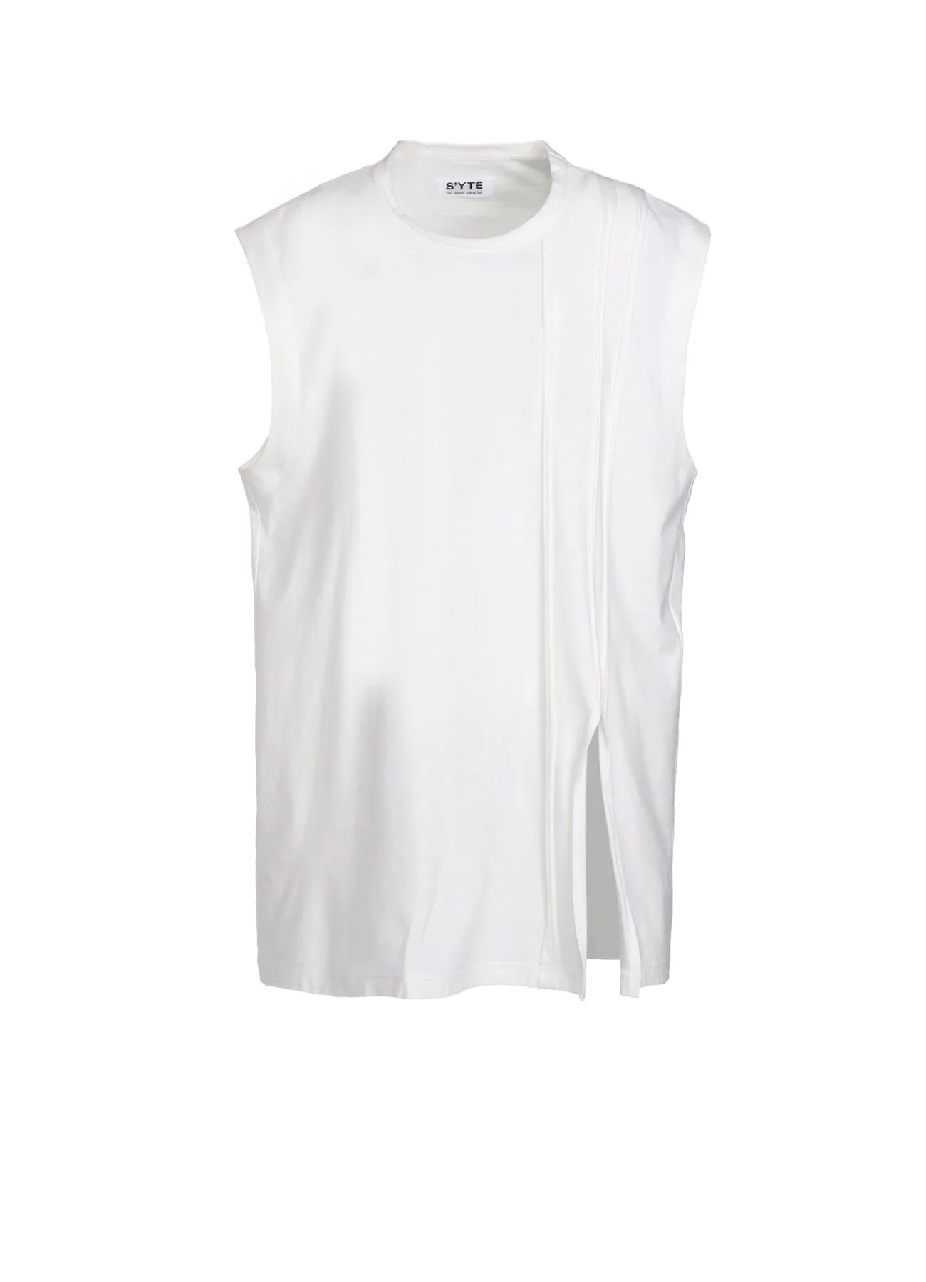 COTTON JERSEY VERTICALLY GRAFTED SLEEVELESS TOP WITH HEM SLIT sold by Yohji Yamamoto