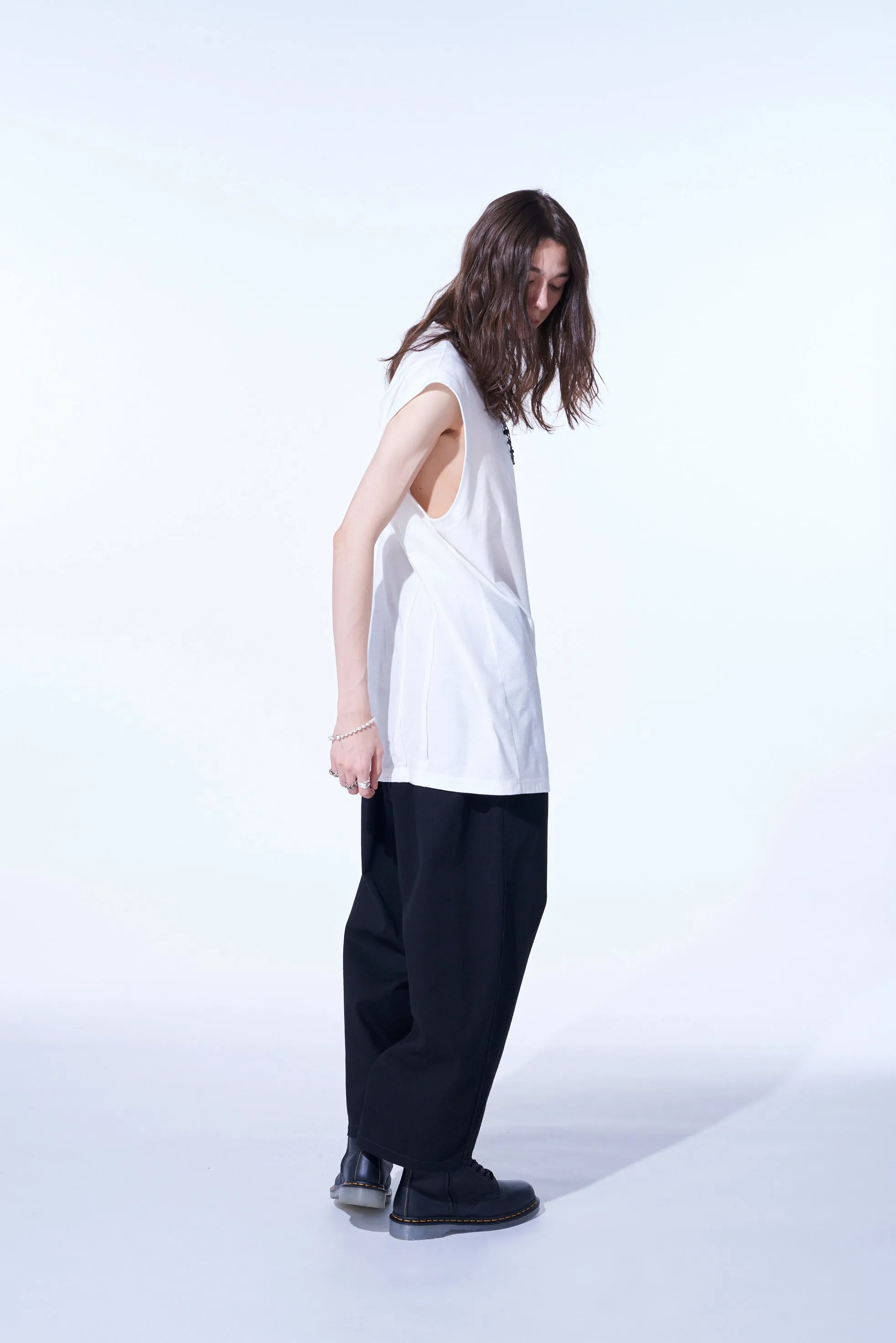 COTTON JERSEY VERTICALLY GRAFTED SLEEVELESS TOP WITH HEM SLIT sold by Yohji Yamamoto product image thumbnail 5