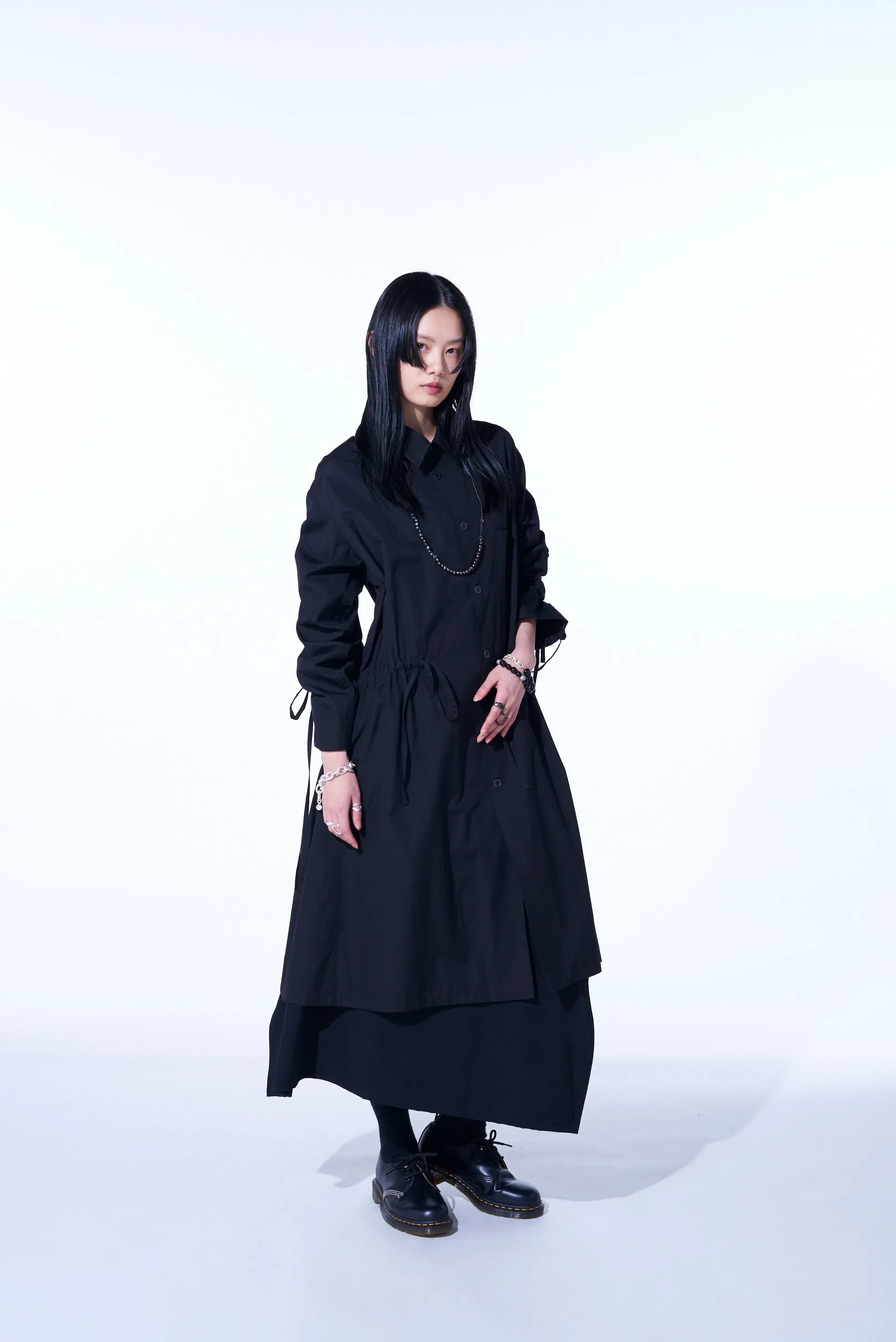 COTTON BROAD CLOTH OVERSIZED LONG SHIRT WITH GATHERED STRINGS sold by Yohji Yamamoto product image thumbnail 5