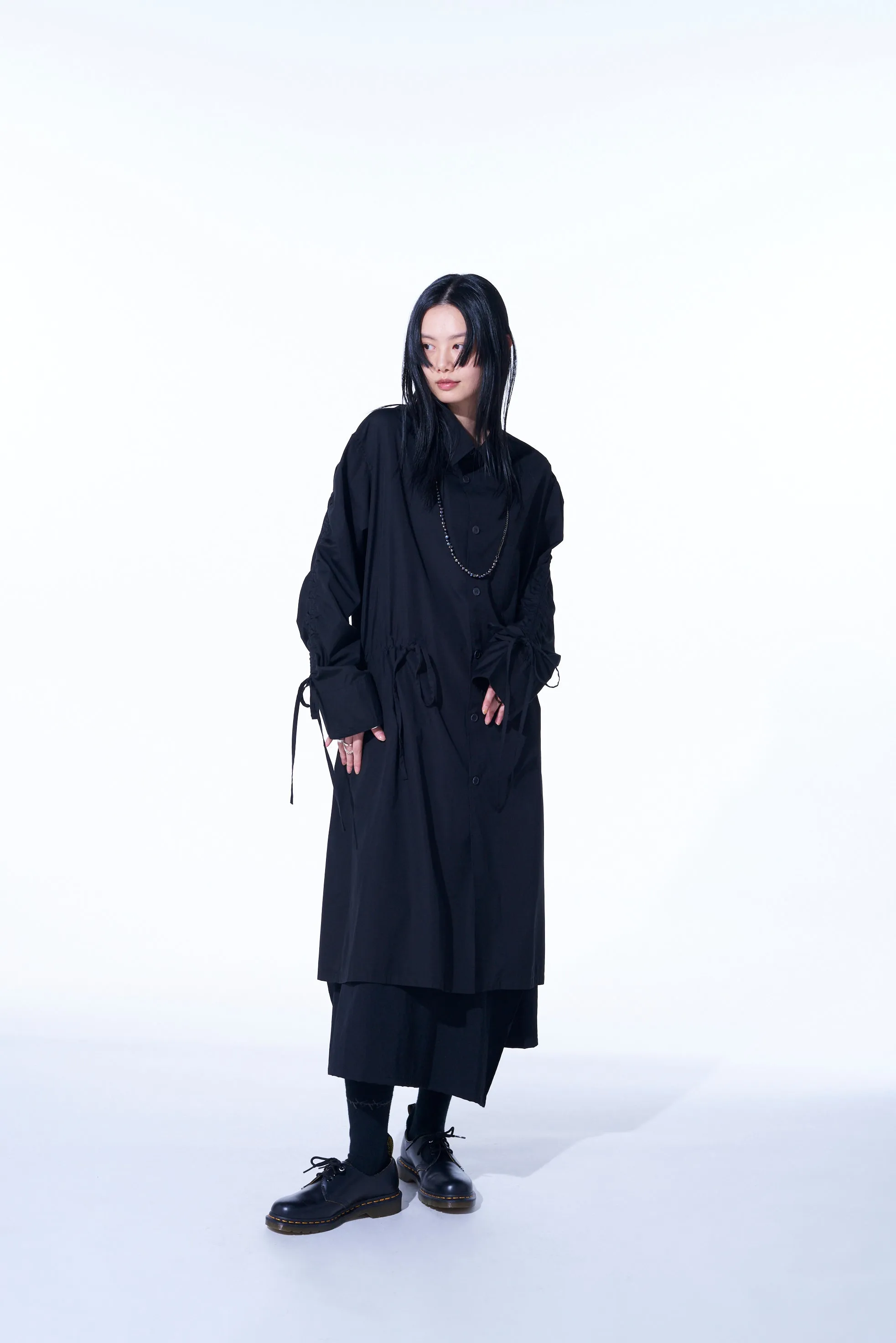 COTTON BROAD CLOTH OVERSIZED LONG SHIRT WITH GATHERED STRINGS sold by Yohji Yamamoto product image thumbnail 2