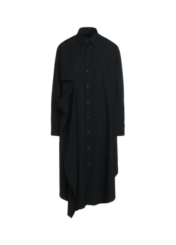 WASHER FINISHED WOOL GABARDINE SHIRT DRESS WITH DOUBLE-TAILORED RIGHT FRONT sold by Yohji Yamamoto