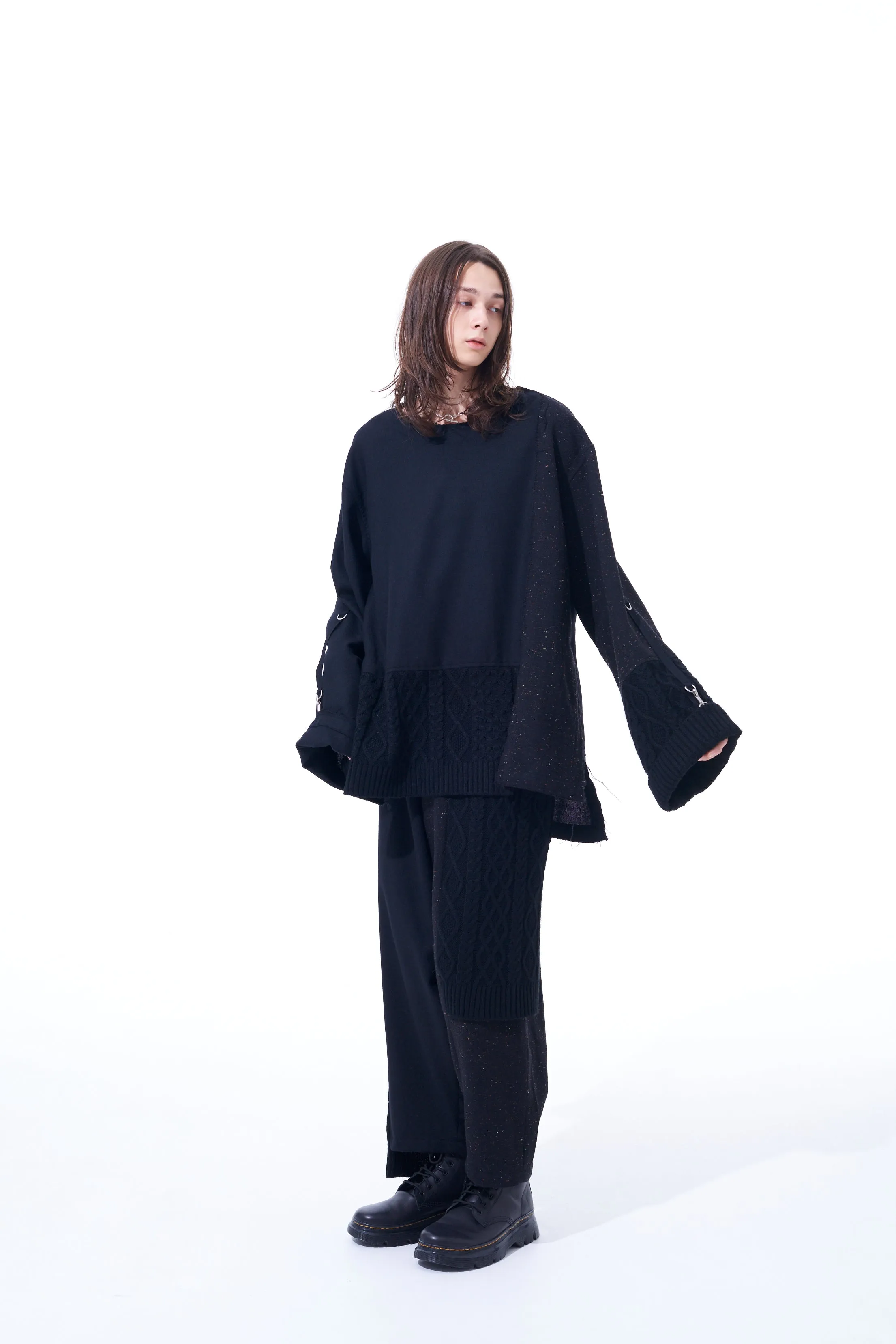 COLOR NEP CALZE + ETERMINE TWEED PANTS WITH KNIT SWITCHING DESIGN sold by Yohji Yamamoto product image thumbnail 2