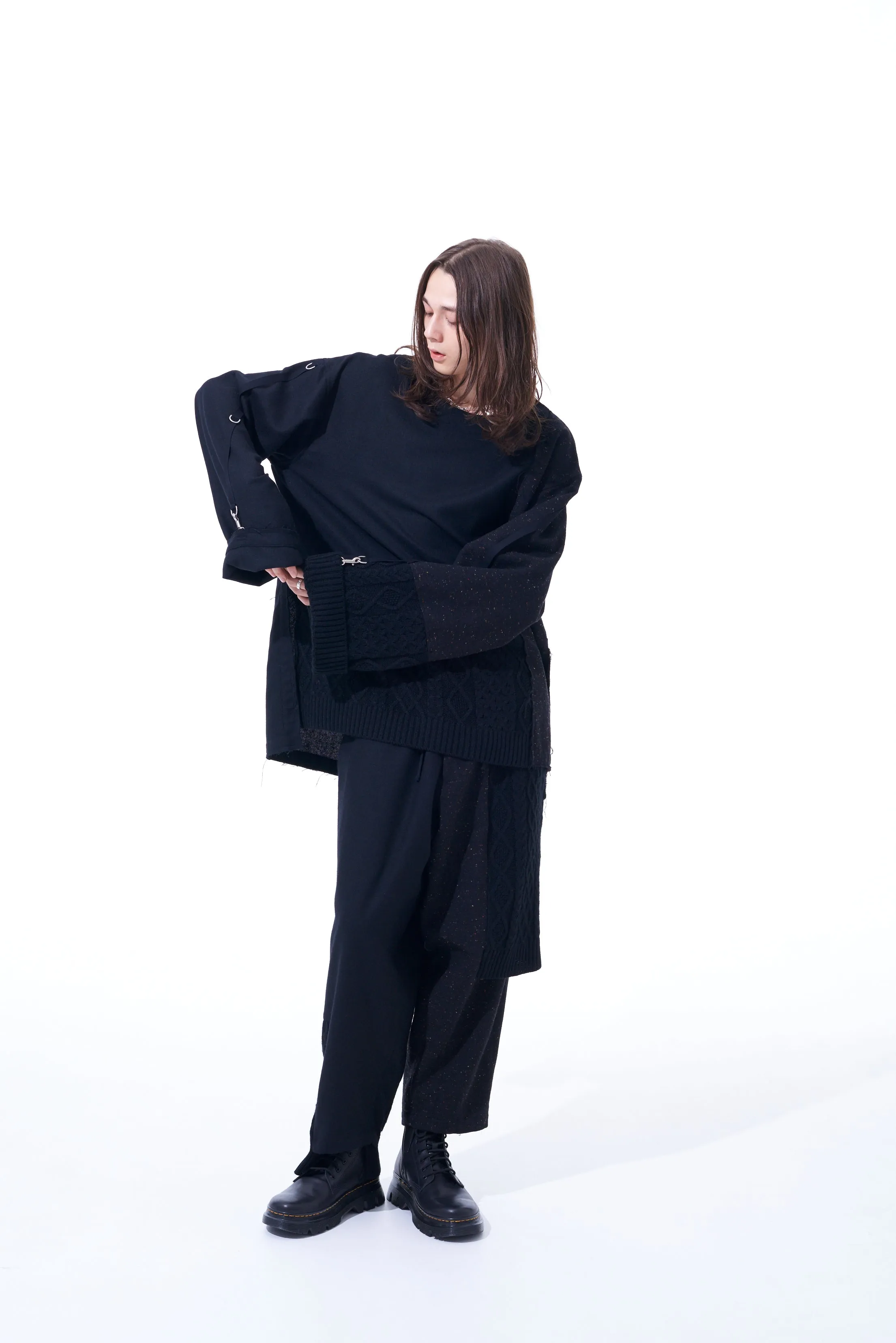 COLOR NEP CALZE + ETERMINE TWEED PANTS WITH KNIT SWITCHING DESIGN sold by Yohji Yamamoto product image thumbnail 3