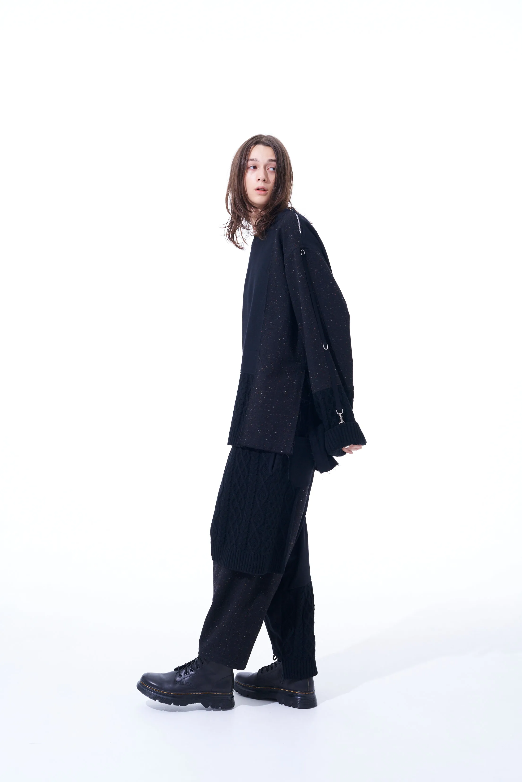 COLOR NEP CALZE + ETERMINE TWEED PANTS WITH KNIT SWITCHING DESIGN sold by Yohji Yamamoto product image thumbnail 4