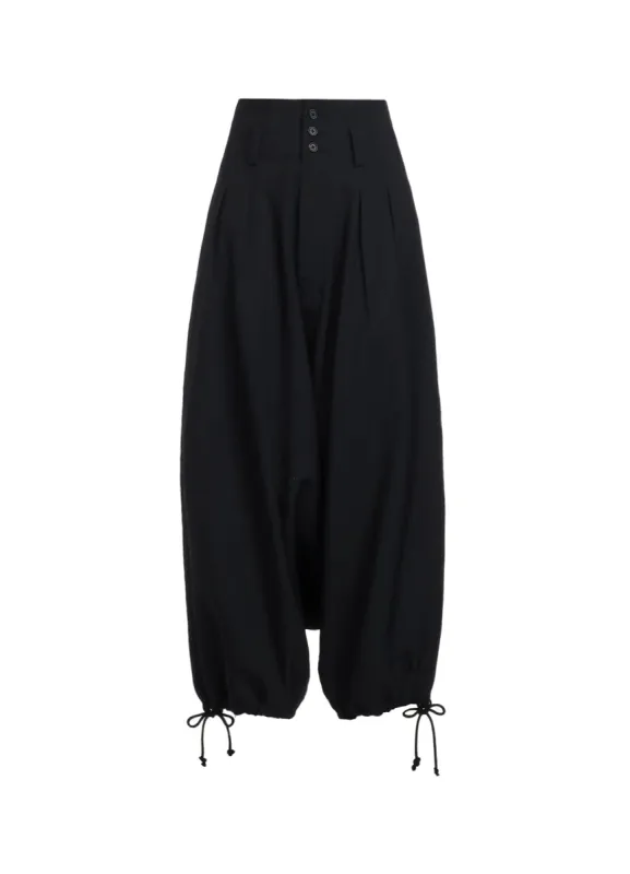 PE/STRETCH TWILL DEEP RISE SAROUEL PANTS WITH DRAWCORD HEM sold by Yohji Yamamoto