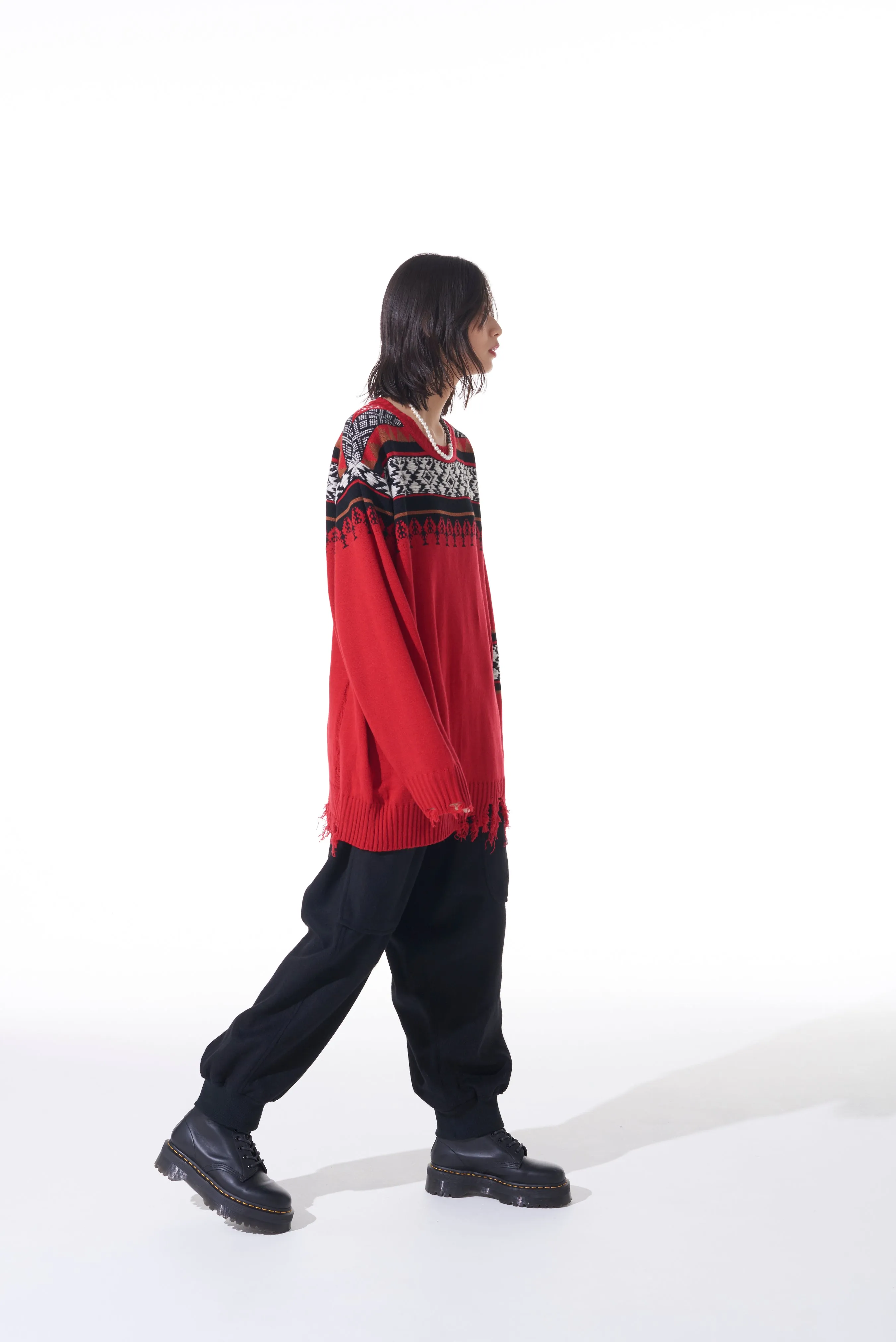 BULKY WOOL NORDIC PATTERN DAMAGED ROUND NECK KNIT sold by Yohji Yamamoto product image thumbnail 4