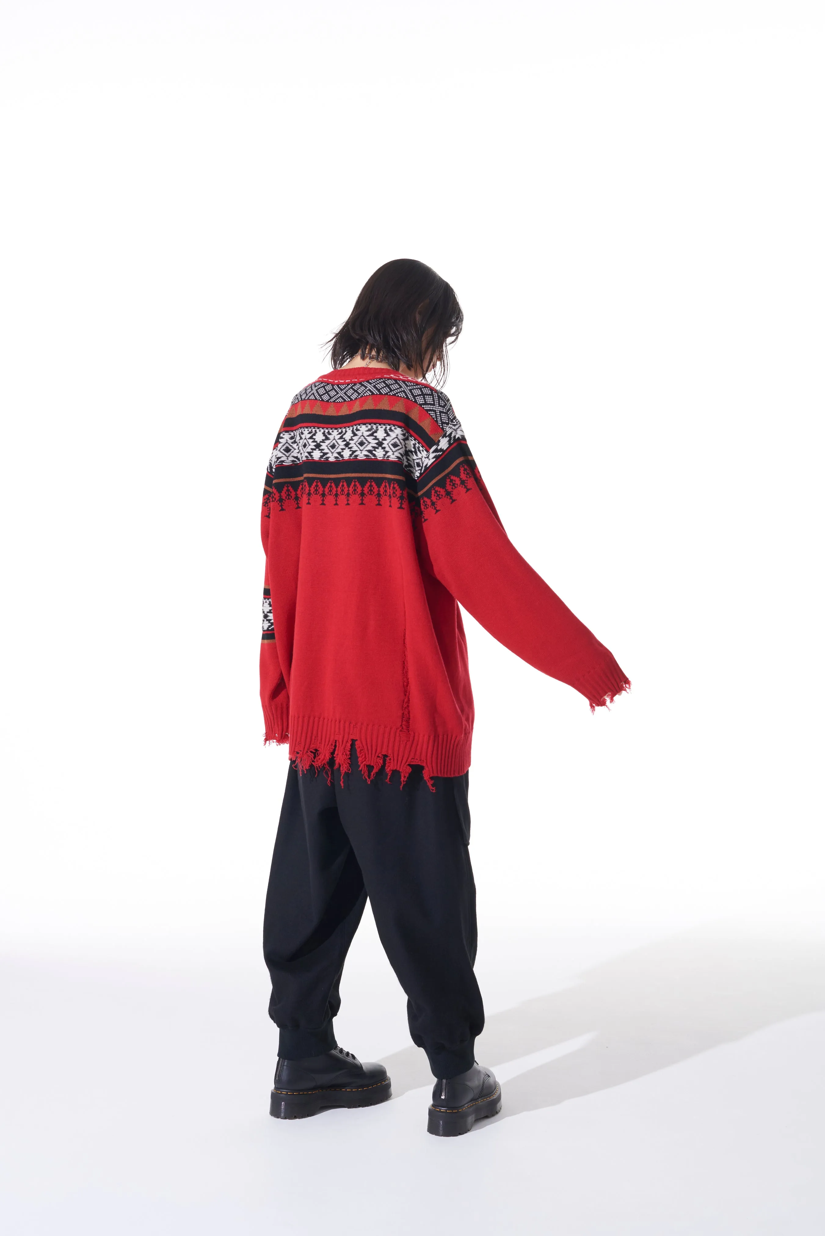 BULKY WOOL NORDIC PATTERN DAMAGED ROUND NECK KNIT sold by Yohji Yamamoto product image thumbnail 5