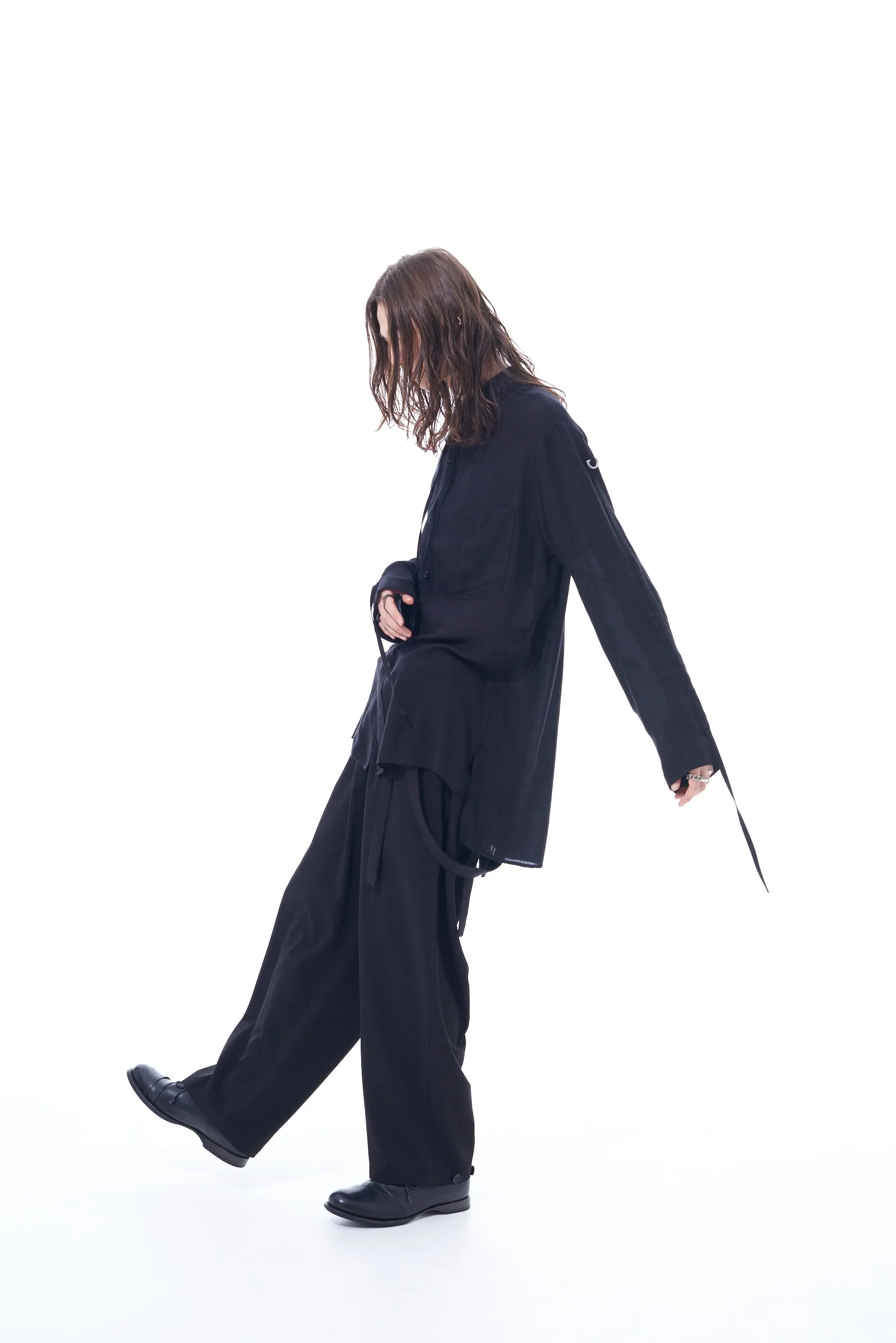 PE/RAYON GABARDINE STRETCH SUSPENDER PANTS WITH HEM BUTTON DETAIL sold by Yohji Yamamoto product image thumbnail 3