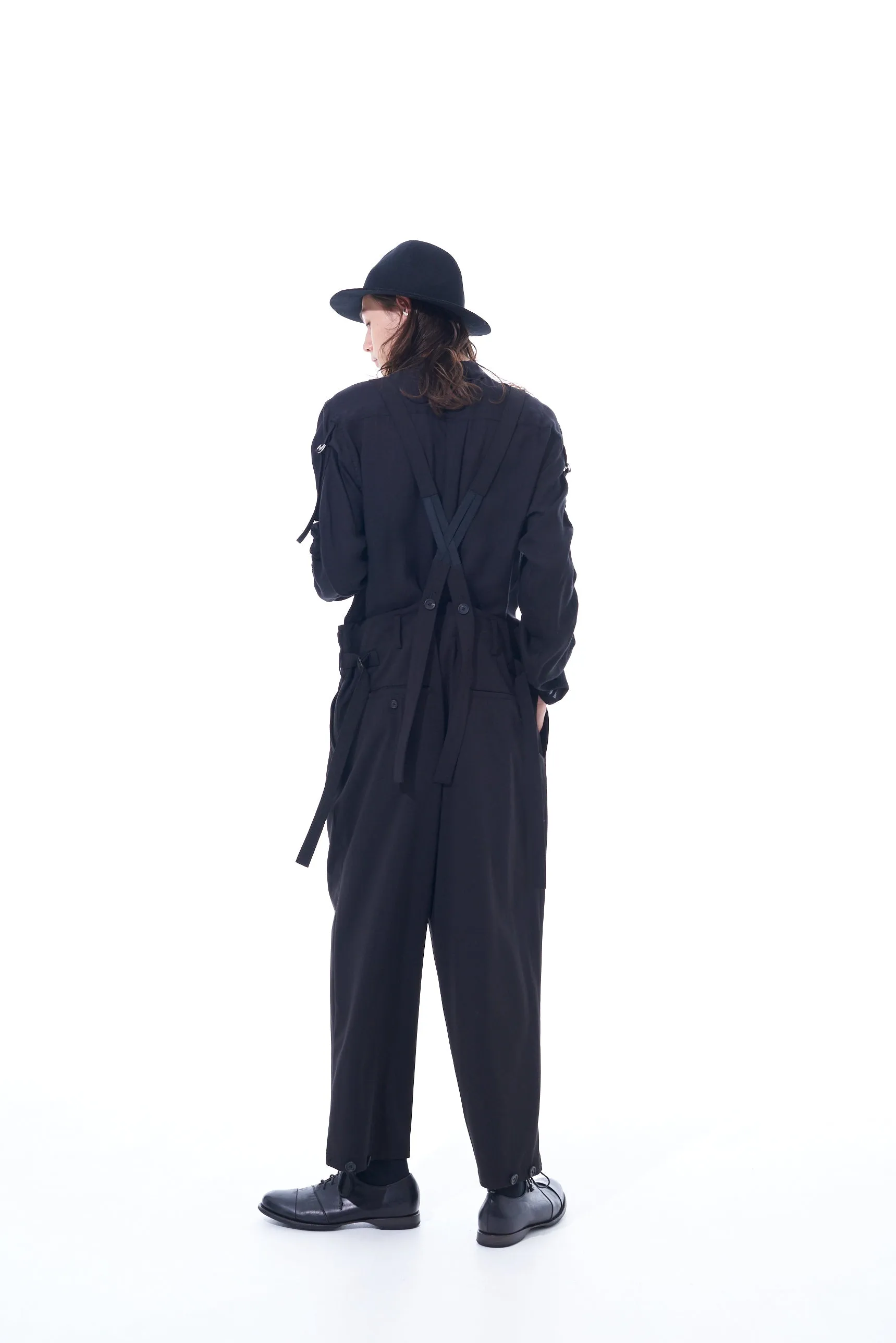 PE/RAYON GABARDINE STRETCH SUSPENDER PANTS WITH HEM BUTTON DETAIL sold by Yohji Yamamoto product image thumbnail 5