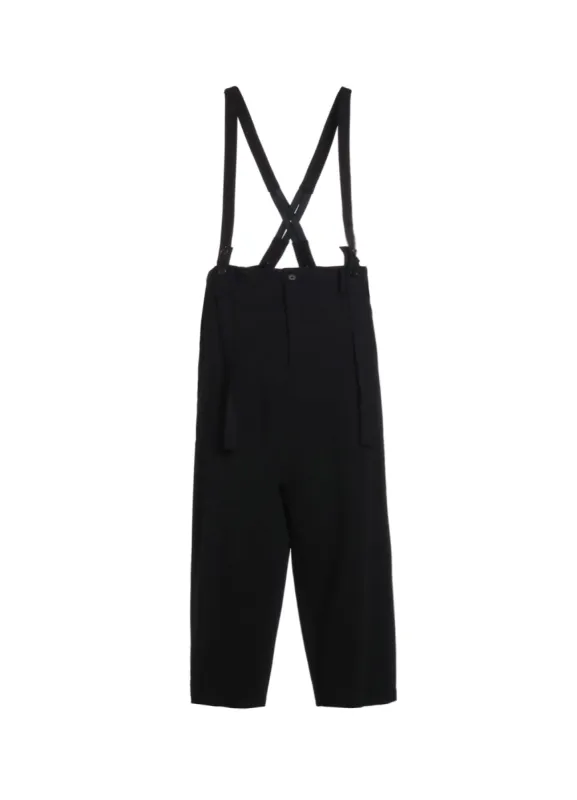 PE/RAYON GABARDINE STRETCH SUSPENDER PANTS WITH HEM BUTTON DETAIL sold by Yohji Yamamoto