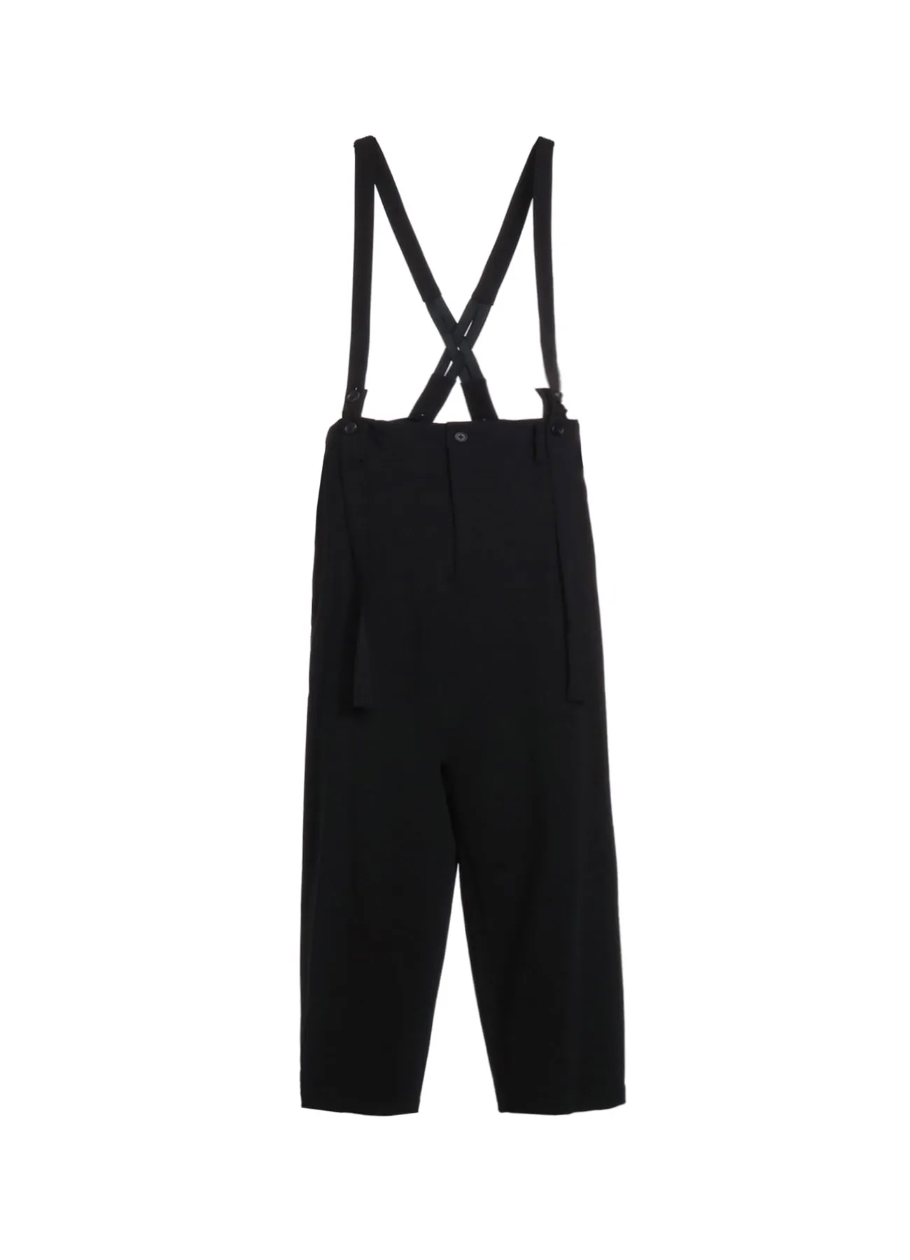 PE/RAYON GABARDINE STRETCH SUSPENDER PANTS WITH HEM BUTTON DETAIL sold by Yohji Yamamoto