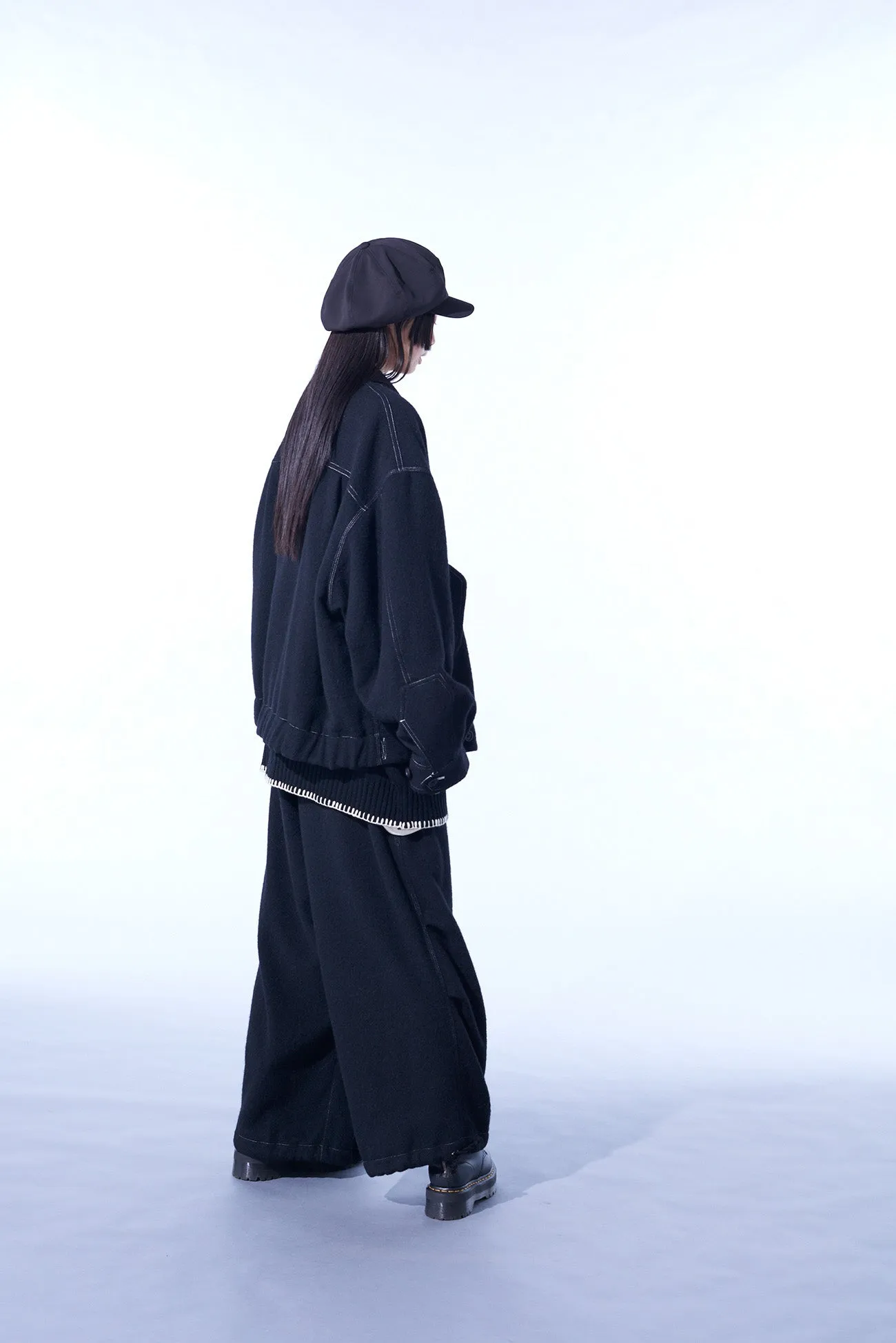 ECO WOOL BEAVER WHITE STITCH CARGO PANTS WITH ASYMMETRICAL POCKETS sold by Yohji Yamamoto product image thumbnail 5