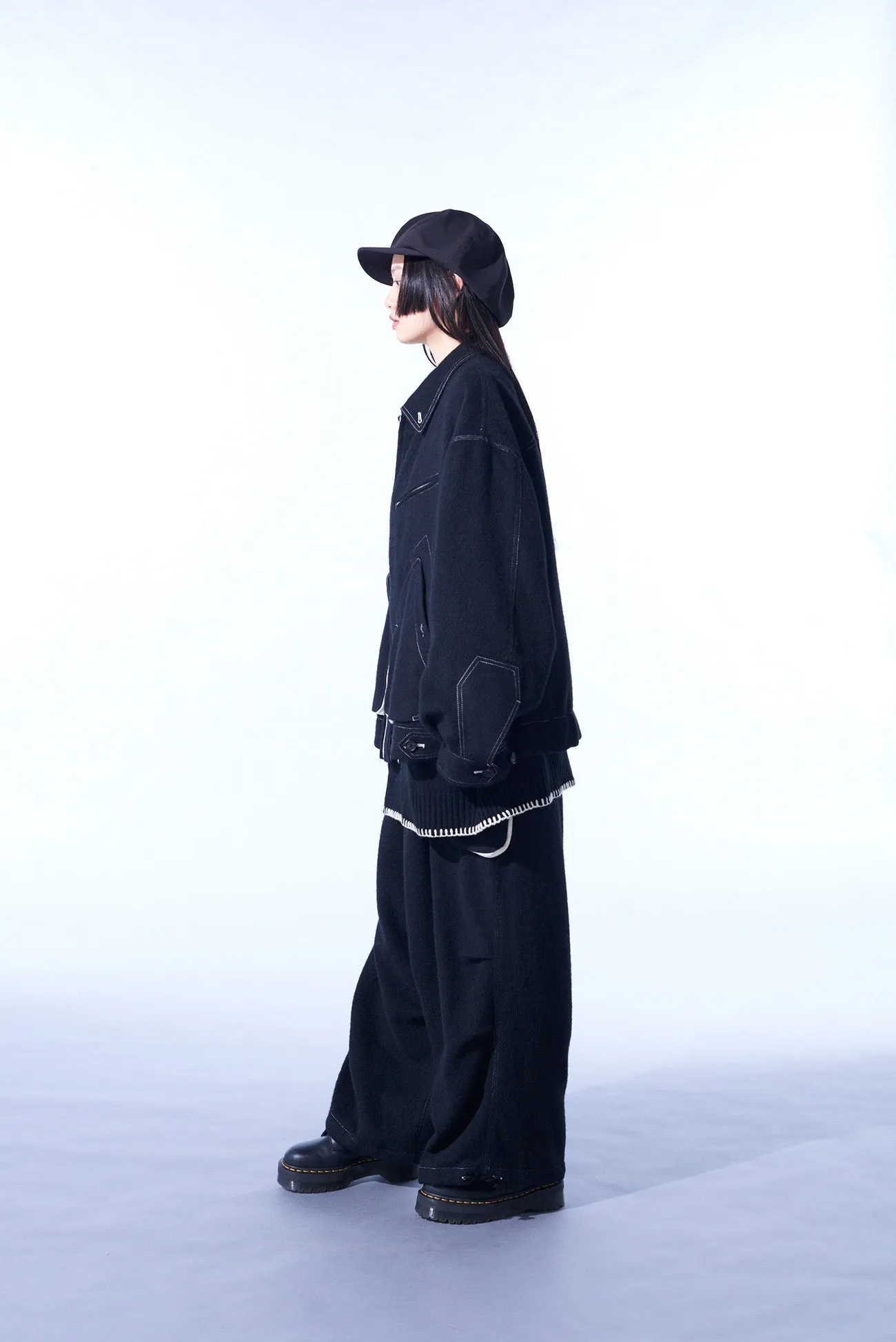 ECO WOOL BEAVER WHITE STITCH CARGO PANTS WITH ASYMMETRICAL POCKETS sold by Yohji Yamamoto product image thumbnail 3