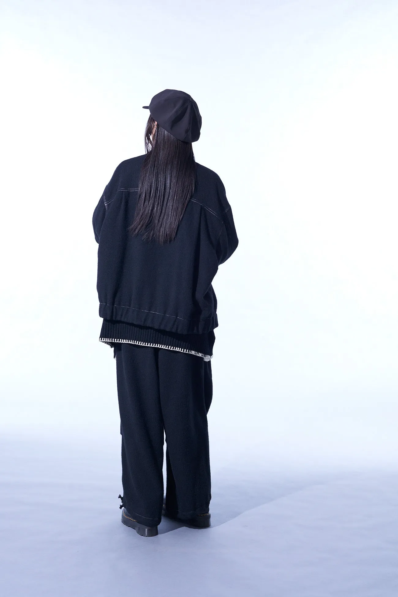 ECO WOOL BEAVER WHITE STITCH CARGO PANTS WITH ASYMMETRICAL POCKETS sold by Yohji Yamamoto product image thumbnail 4