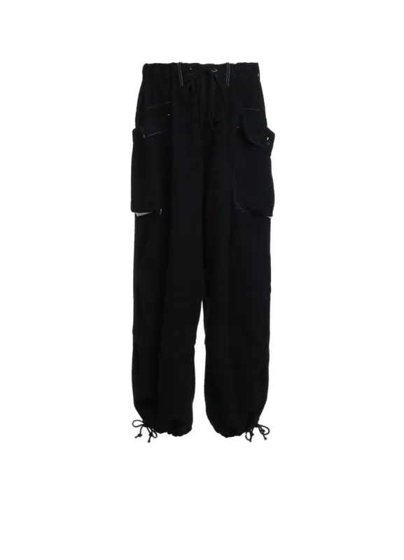 ECO WOOL BEAVER WHITE STITCH CARGO PANTS WITH ASYMMETRICAL POCKETS sold by Yohji Yamamoto