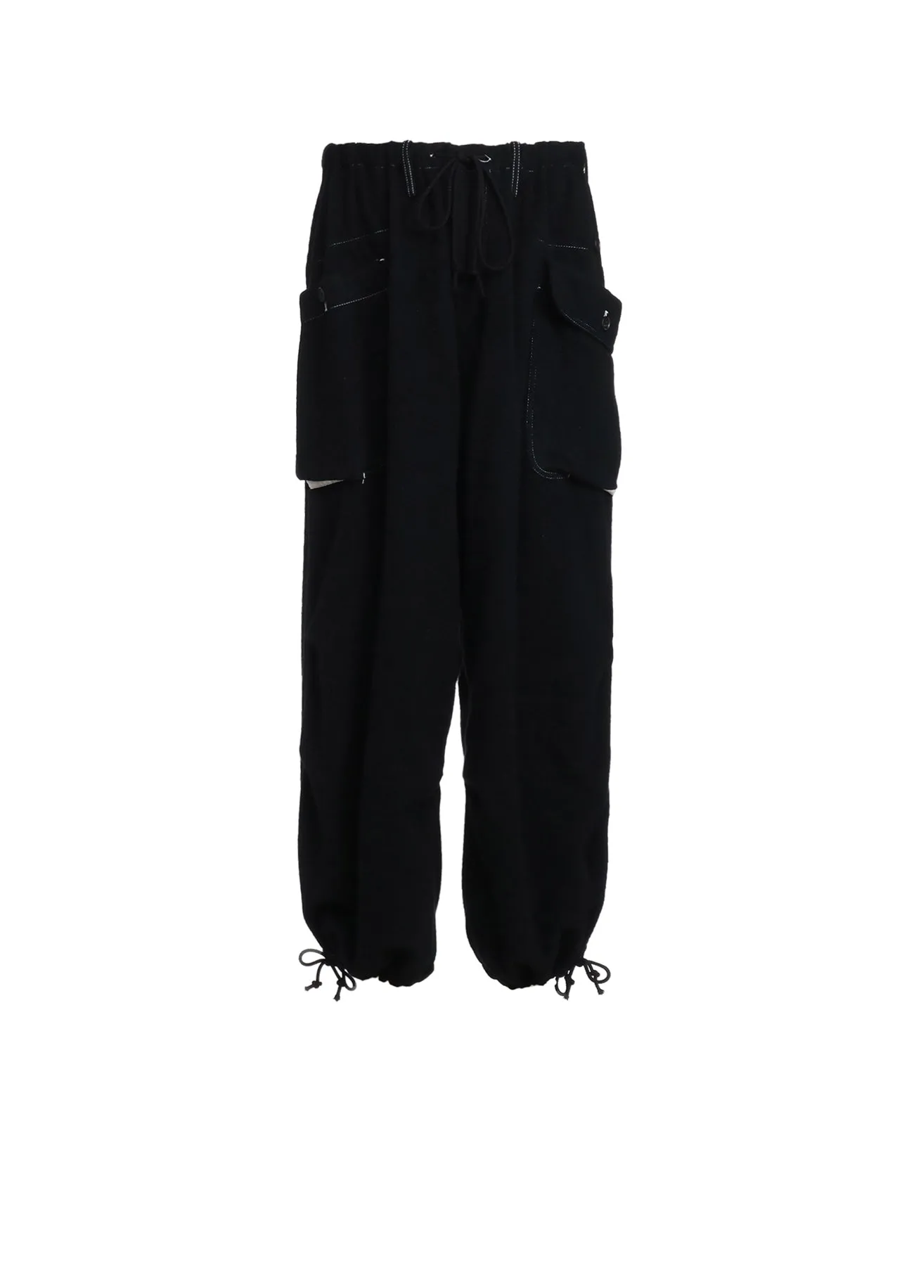 ECO WOOL BEAVER WHITE STITCH CARGO PANTS WITH ASYMMETRICAL POCKETS sold by Yohji Yamamoto