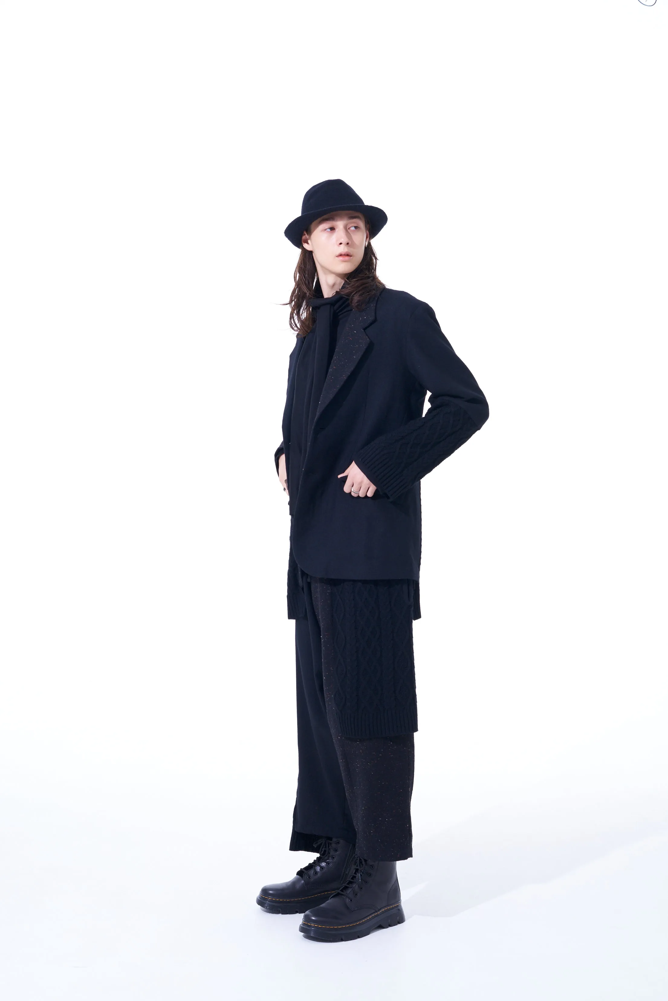 COLOR NEP CALZE + ETERMINE TWEED JACKET WITH KNIT SWITCHING DESIGN sold by Yohji Yamamoto product image thumbnail 3