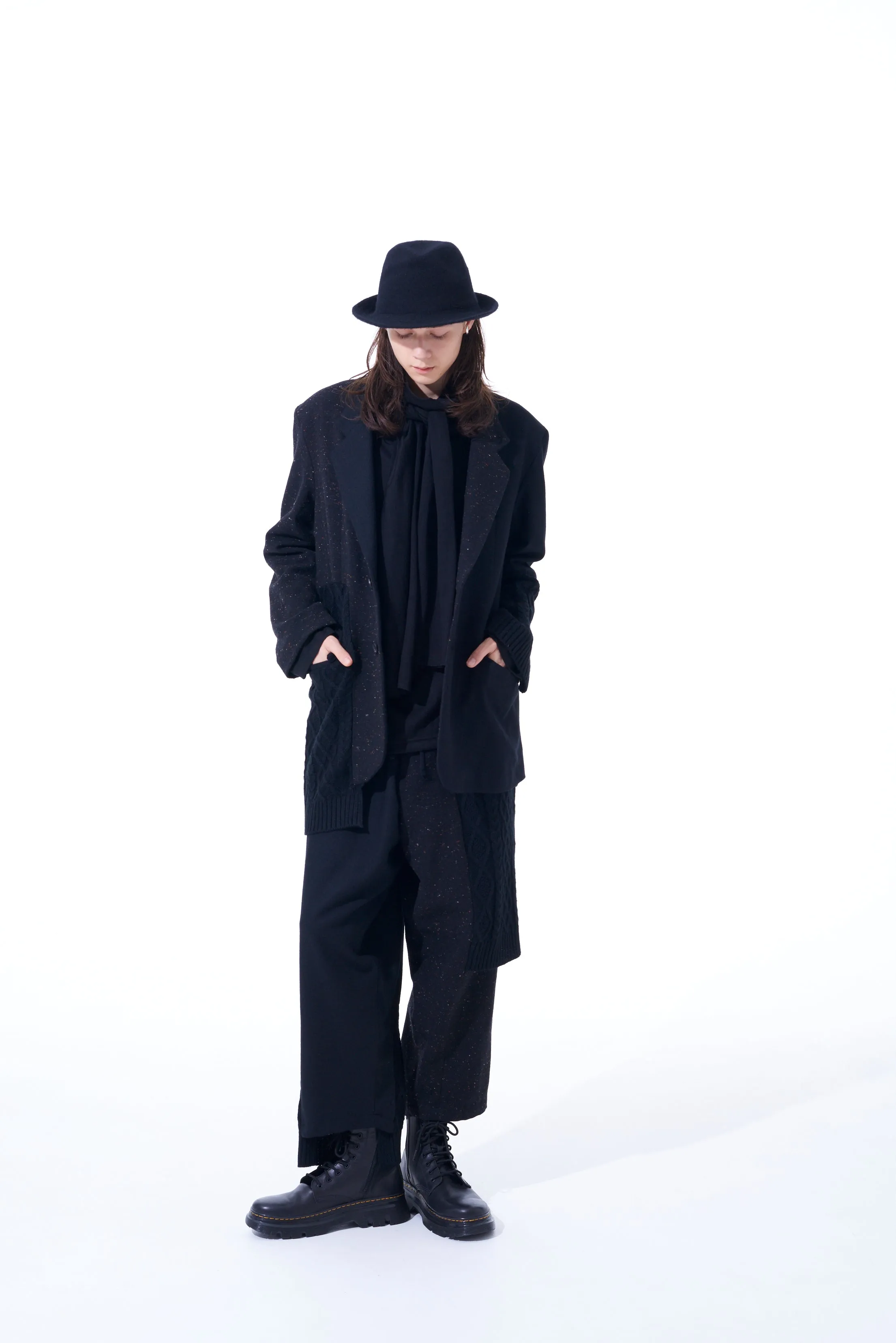 COLOR NEP CALZE + ETERMINE TWEED JACKET WITH KNIT SWITCHING DESIGN sold by Yohji Yamamoto product image thumbnail 2